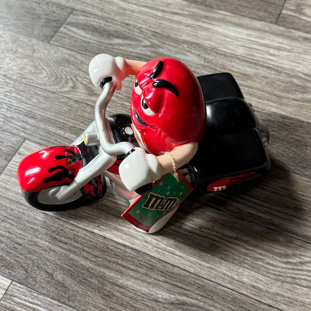 M&Ms Motorcycle Candy Dish Red Character Biker Flame Ceramic Galerie 2004 Tag
